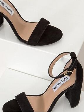 Steve Madden Black Suede Leather Ankle Strap Block Heels
